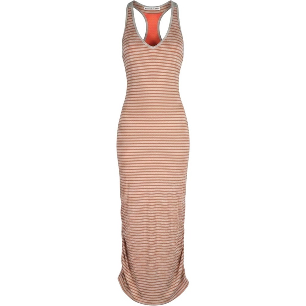 Athleta Mini Dress Womens ST Striped Orange Tan Ruched Racerback Pima Cotton Bra